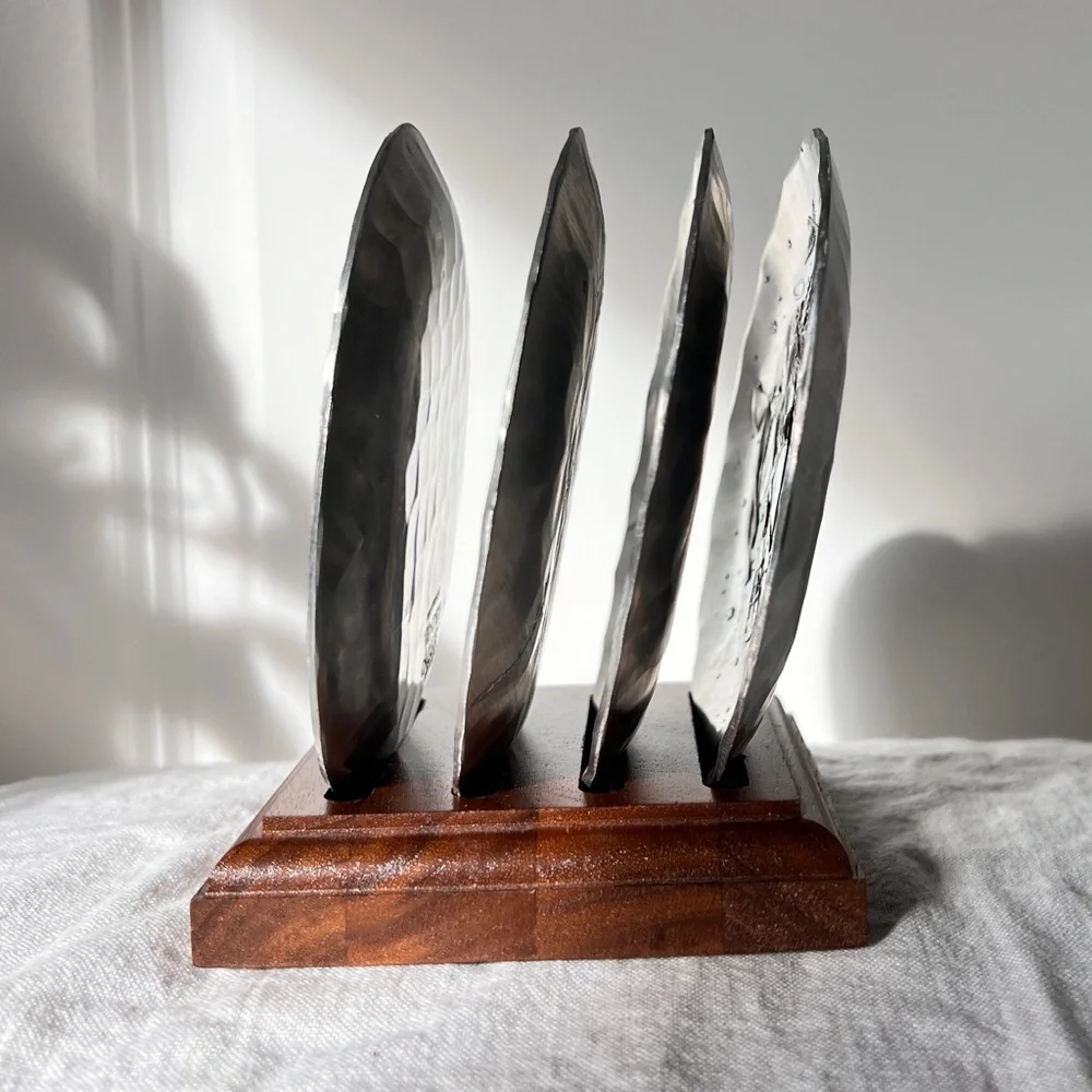 Handmade Wendell August‎ Christmas Coasters Set of 4 Aluminum w Wooden Stand